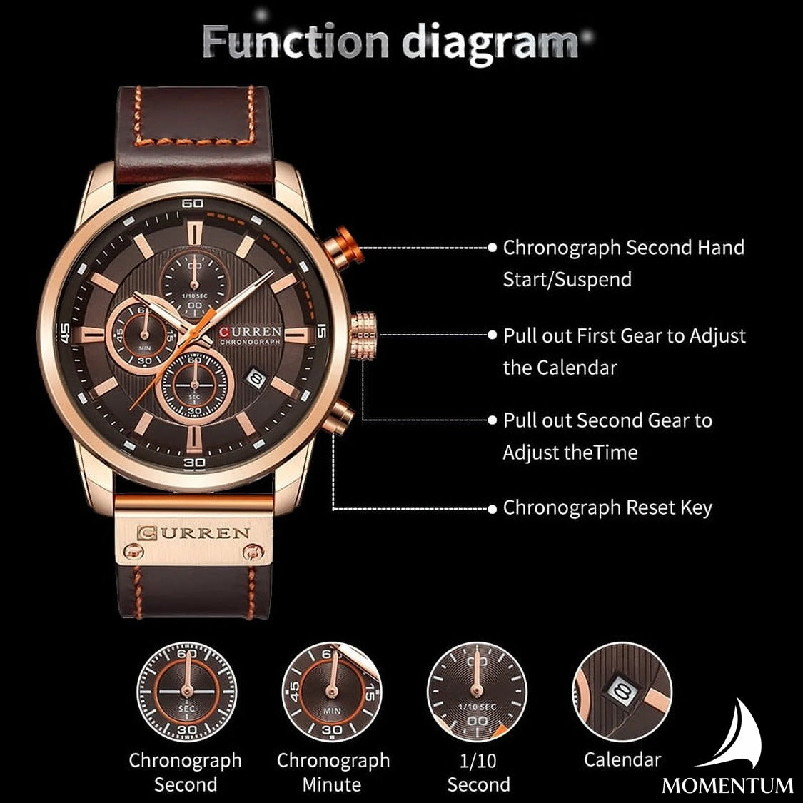 Reloj Curren 8291 Caballero - Cronógrafo Funcional y Correa de Cuero